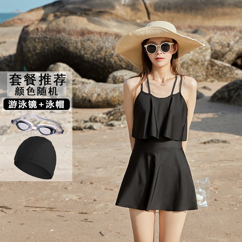 One-Piece Swimsuit Female Summer Conservative Internet Popular Style Student Ins Pure Desire Slimming Belly Covering Springs - Image 1